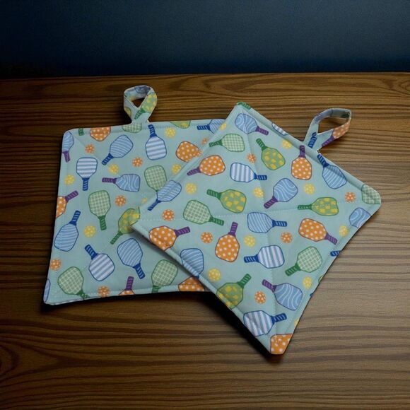 Handmade Quilted Potholder, Pickle Ball Hot Pad, Set of 2 - Picture 2 of 6